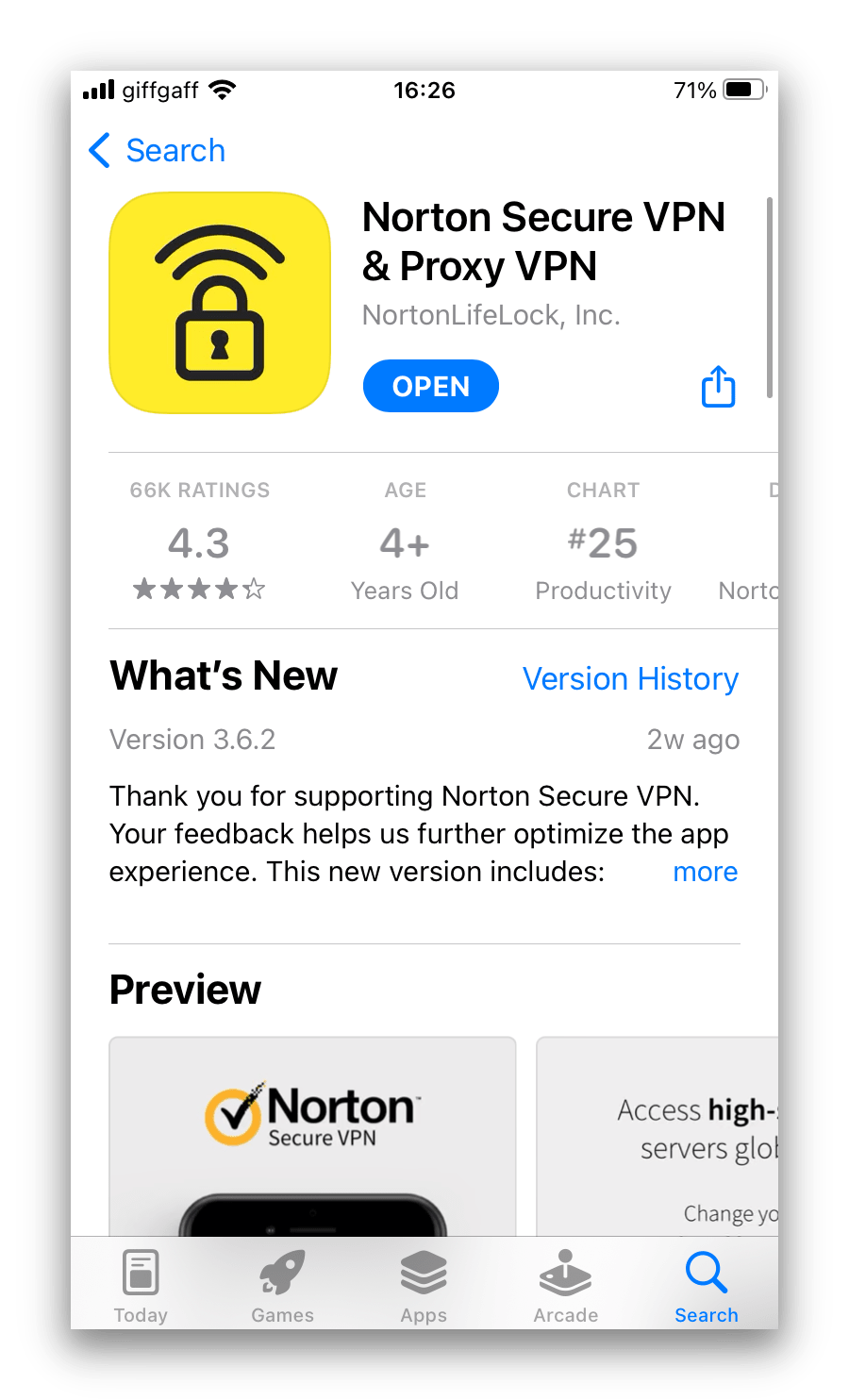 Norton VPN en la App Store