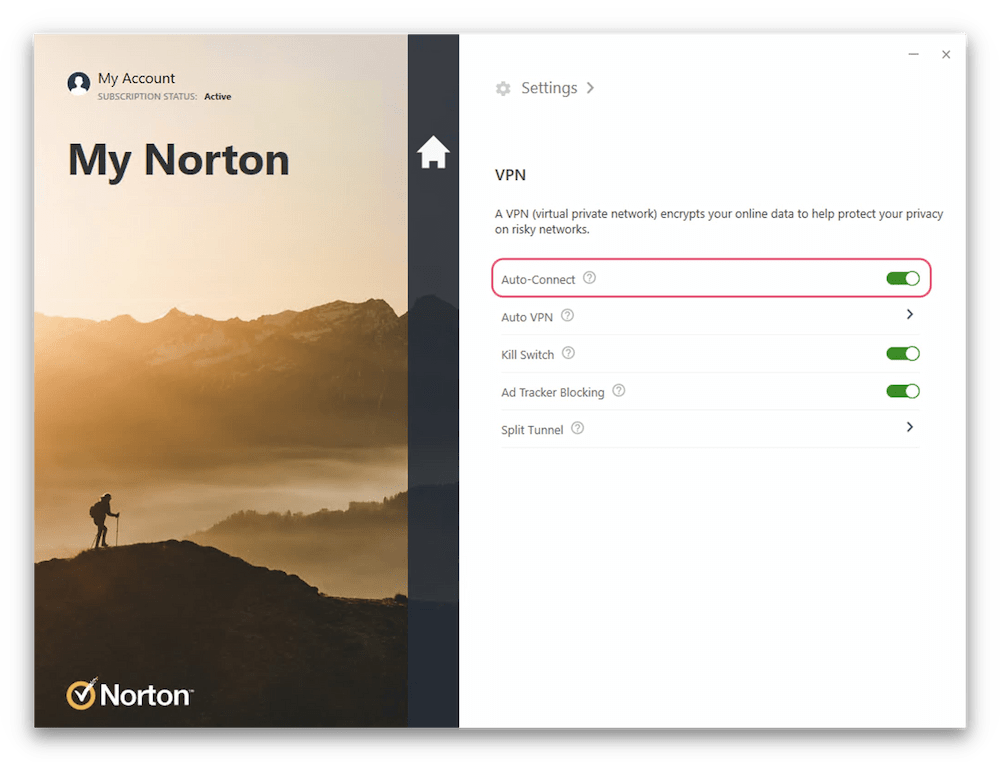 Norton VPN Auto-Connection setting