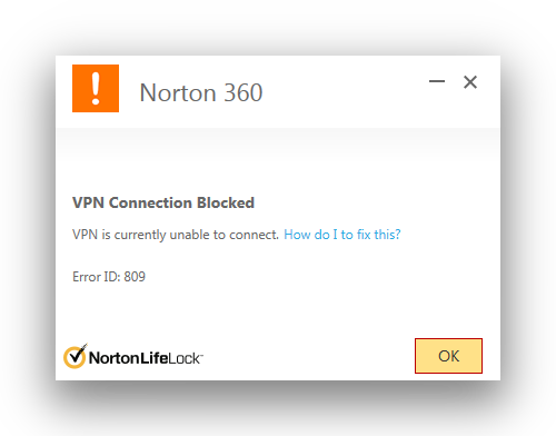 Norton 360 error message