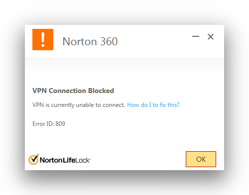 Mensaje de error de Norton 360