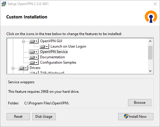OpenVPN custom installation on Windows