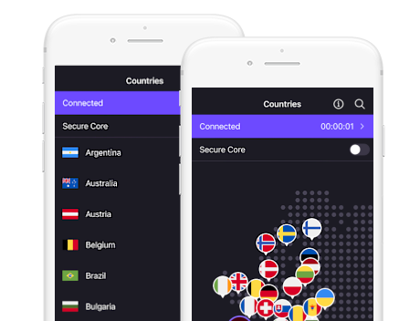 Schermata dell’app per dispositivi mobili di Proton VPN