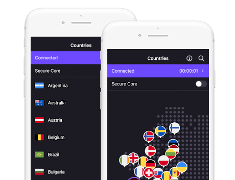 Capture d'écran de l'application mobile de Proton VPN