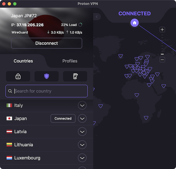 App per Mac di Proton VPN Gratis