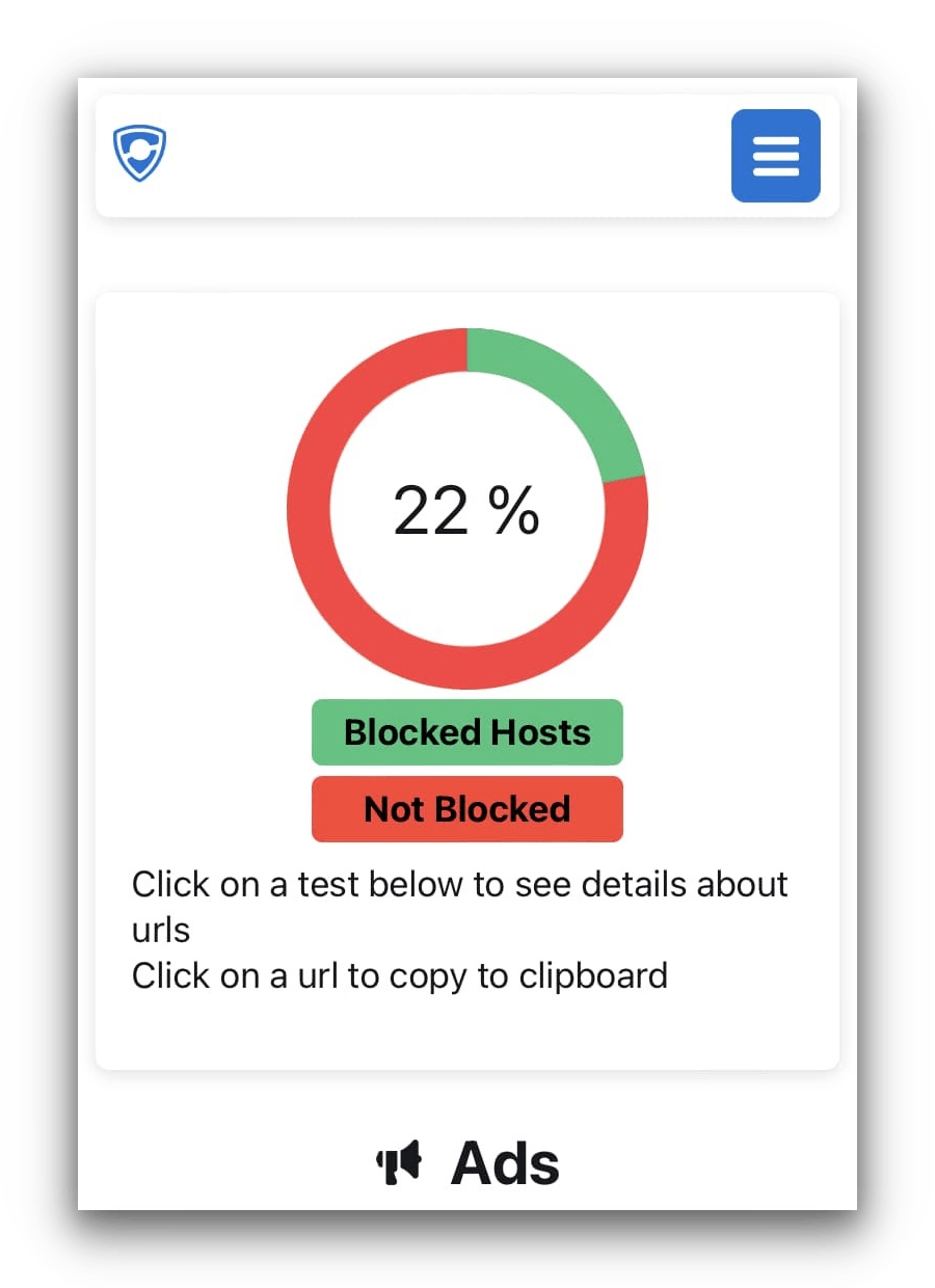 Touch VPN's low ad blocking score
