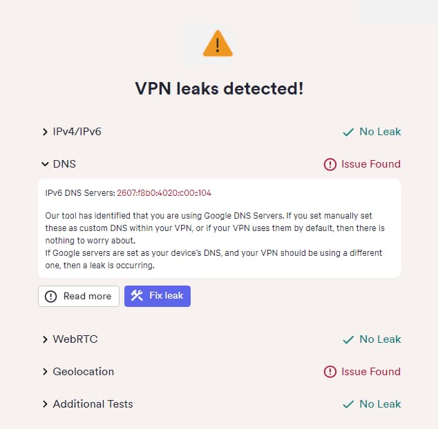 Touch VPN's Chrome extension leak tests