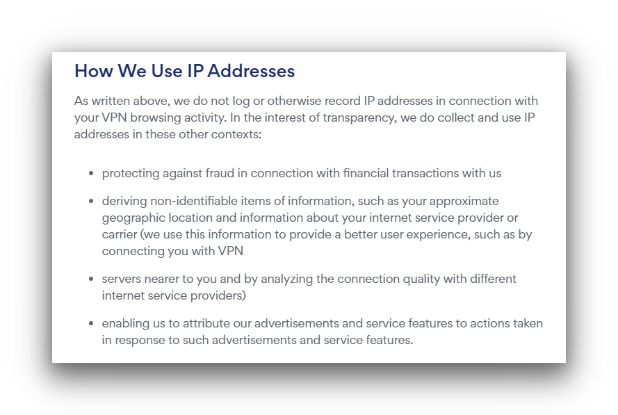Touch VPN's policy on logging and using IP Addresses