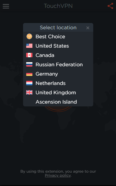Touch VPN's limited server network on its Chrome extension