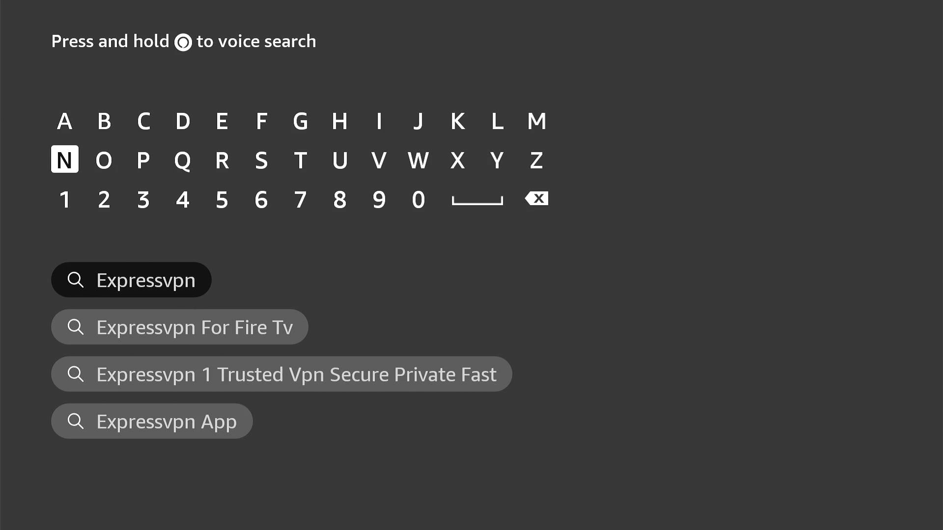 Searching for ExpressVPN on Fire TV