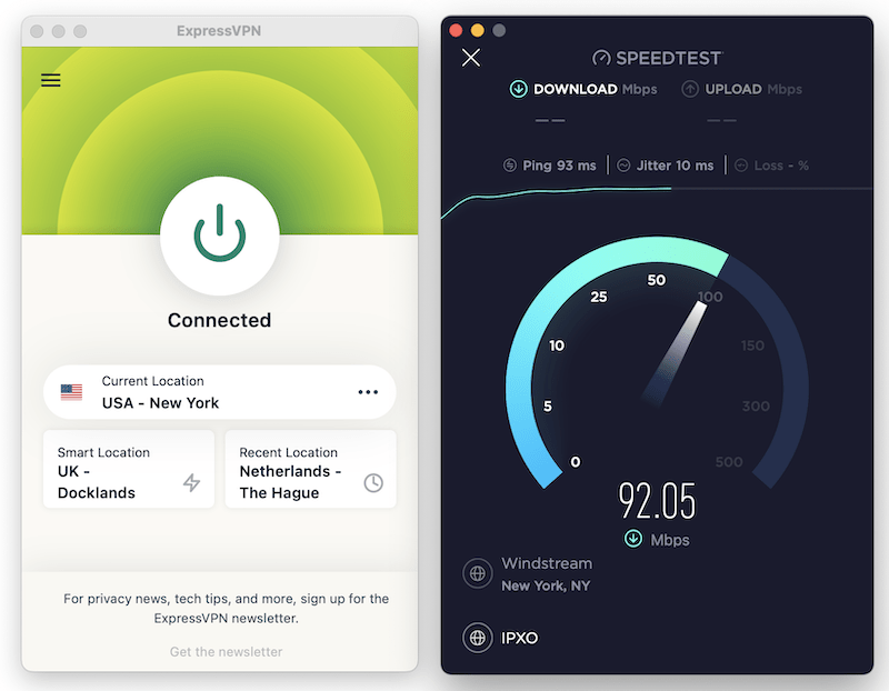 Probando las velocidades de descarga de ExpressVPN utilizando Ookla