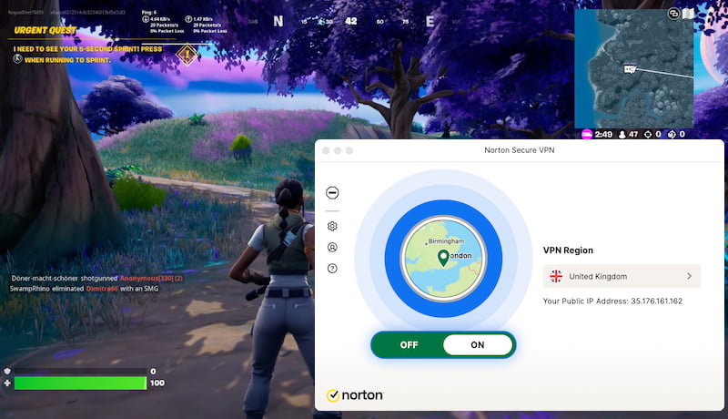 Playing Fortnite using Norton Secure VPN