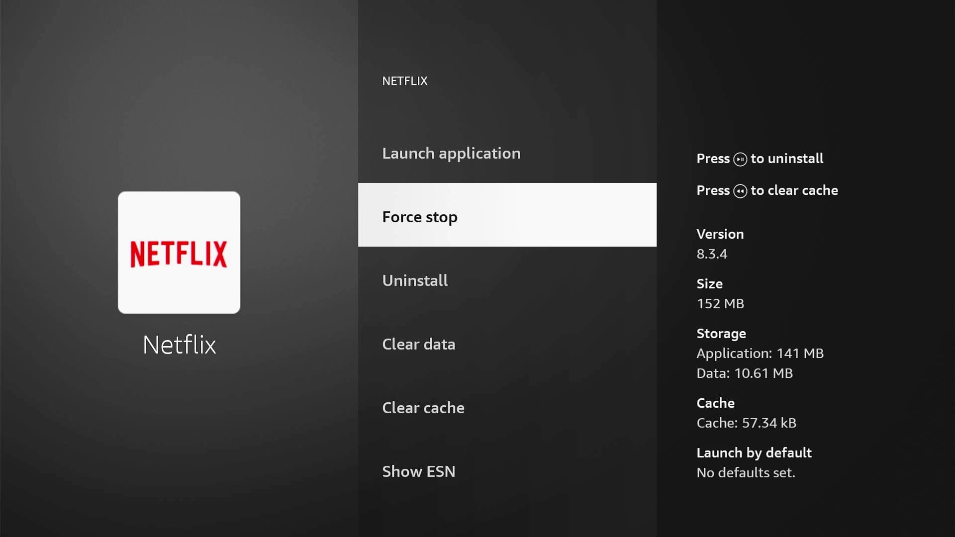 Force quitting the Fire TV Netflix app