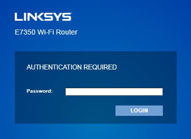 Linksys router login page