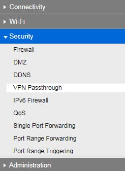 Linksys VPN passthrough settings 