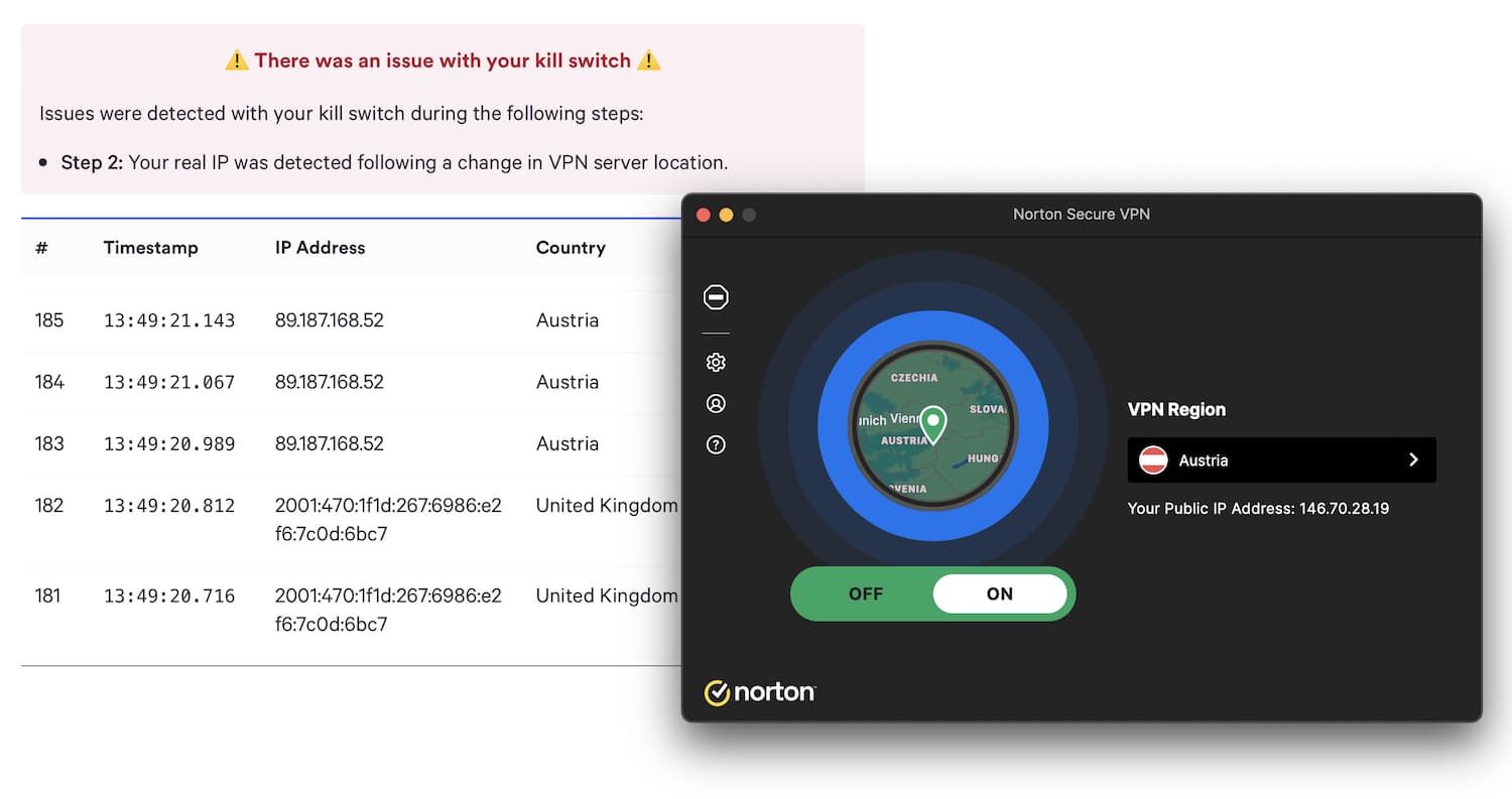 Testing Norton VPN with our kill switch tool