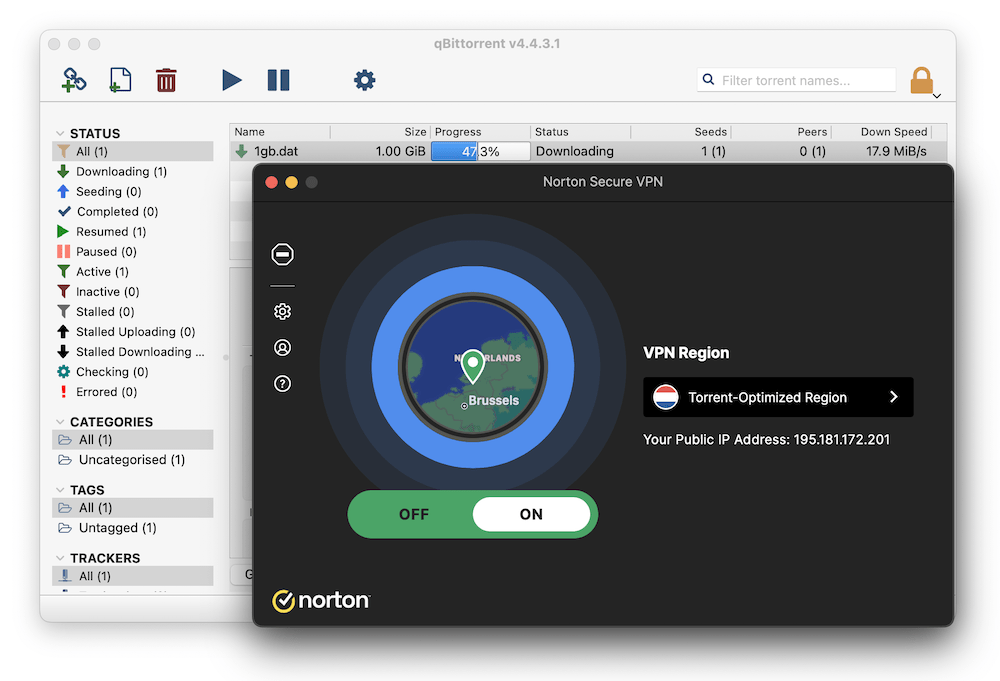 Norton VPN ha scaricato rapidamente i nostri file Torrent.