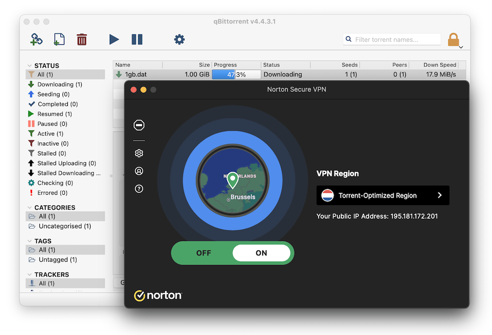 Downloading a torrent file using Norton Secure VPN