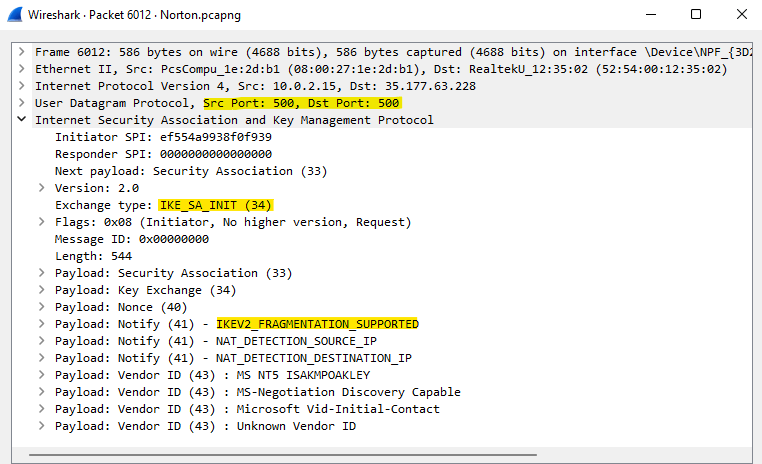 Analyzing our VPN traffic using Wireshark