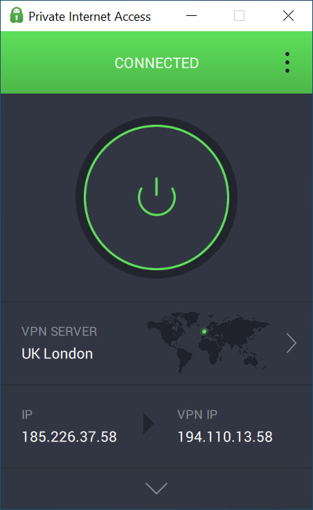 Écran d'accueil de PIA sous Windows lorsqu'il est connecté à un serveur