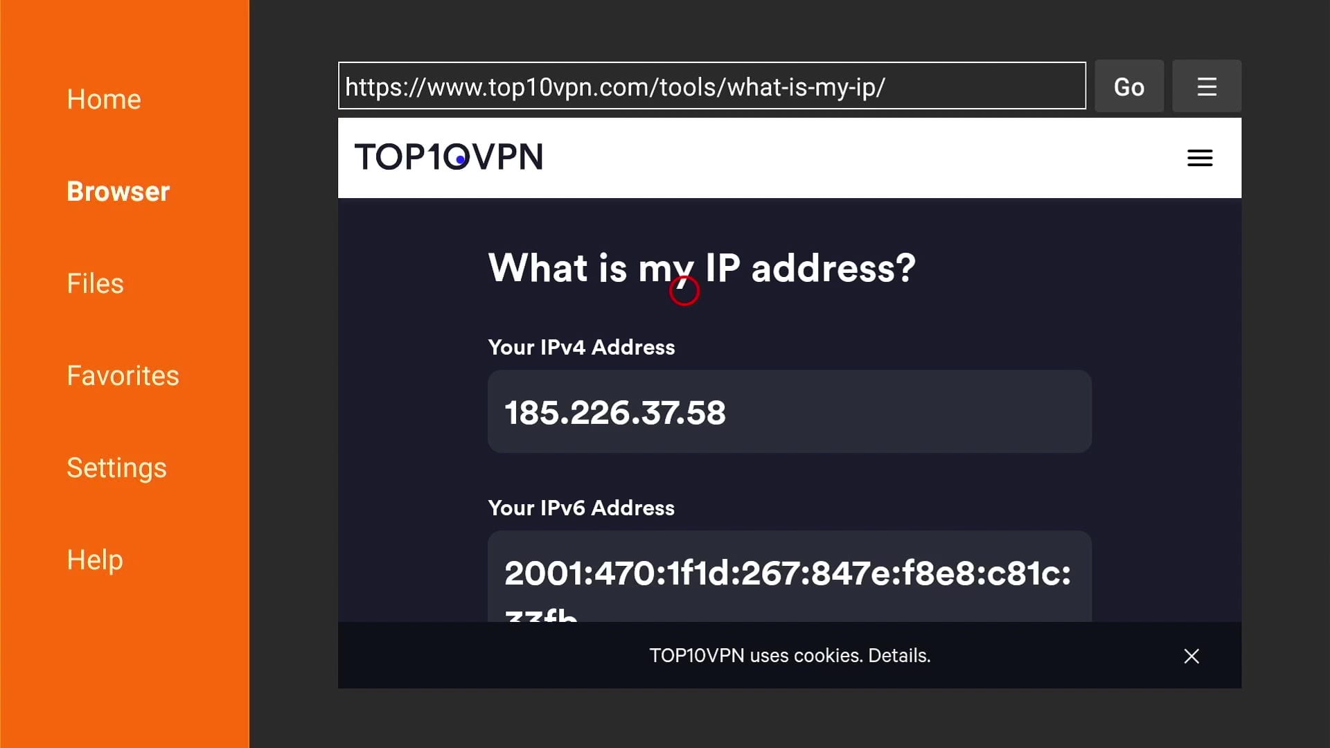 Using an IP checker tool on Amazon Fire TV