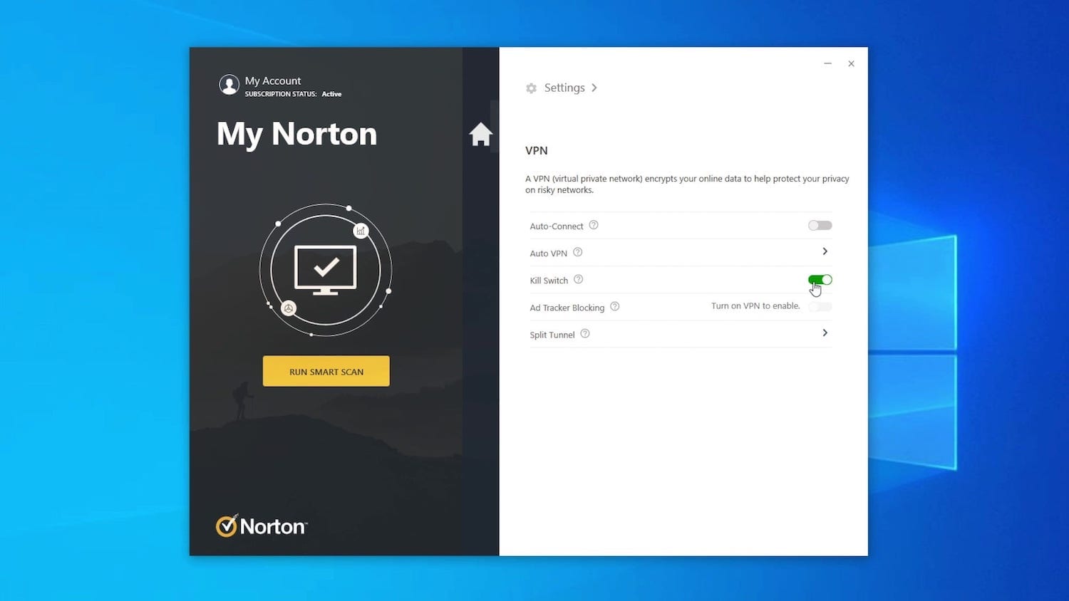Adjusting settings on Norton Secure VPN for Windows