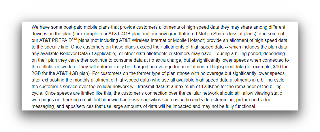 AT&T's policy on data limits