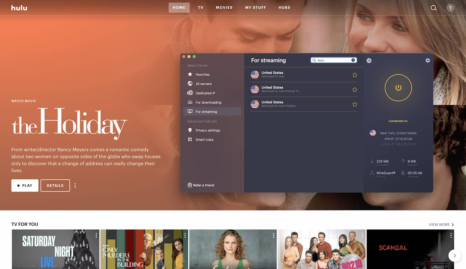 CyberGhost Works with Hulu