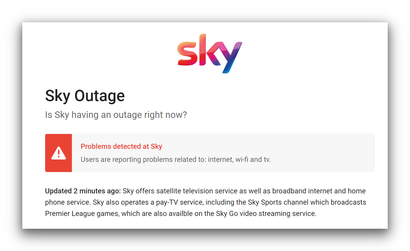 Sky service outage