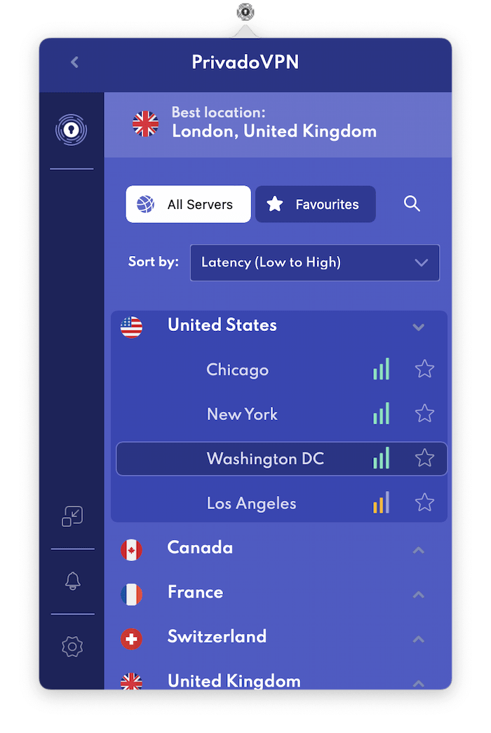 PrivadoVPN's free US server locations