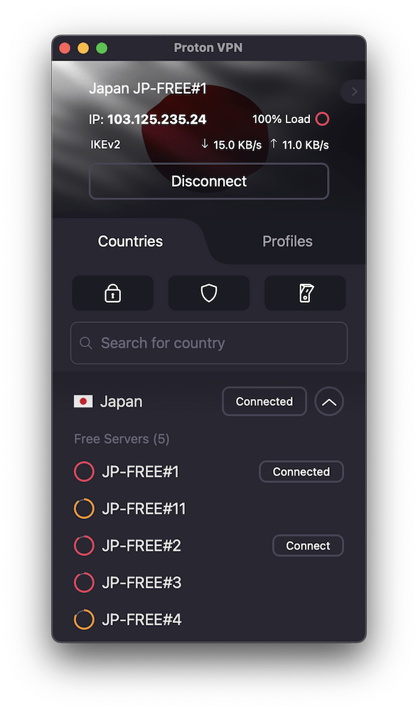 Which VPN has Japan for free?
