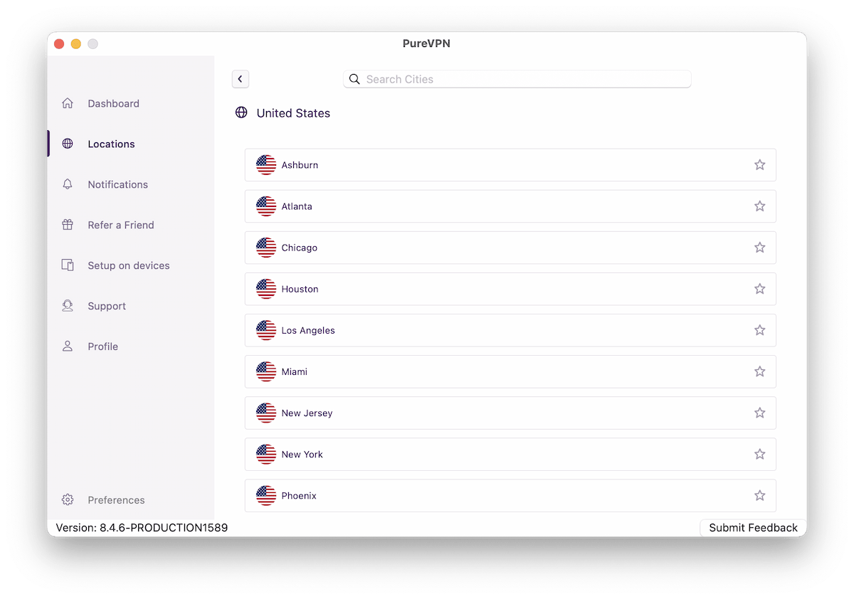 PureVPN US City Locations Server List