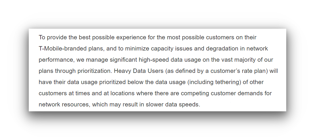 T-Mobile's policy on heavy data users