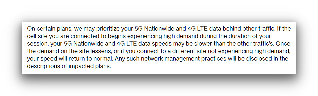 Verizon's policy on prioritizing different data plans