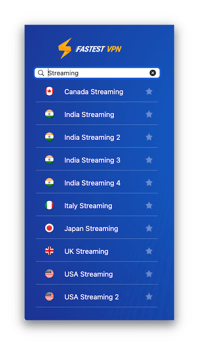 FastestVPN Streaming Servers