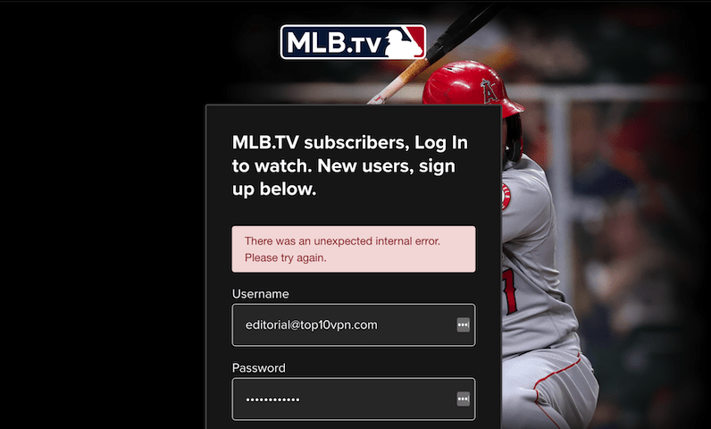 MLB.tv's "There was an unexpected internal error" code