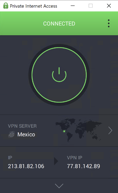 La aplicación de Private Internet Access para Windows.