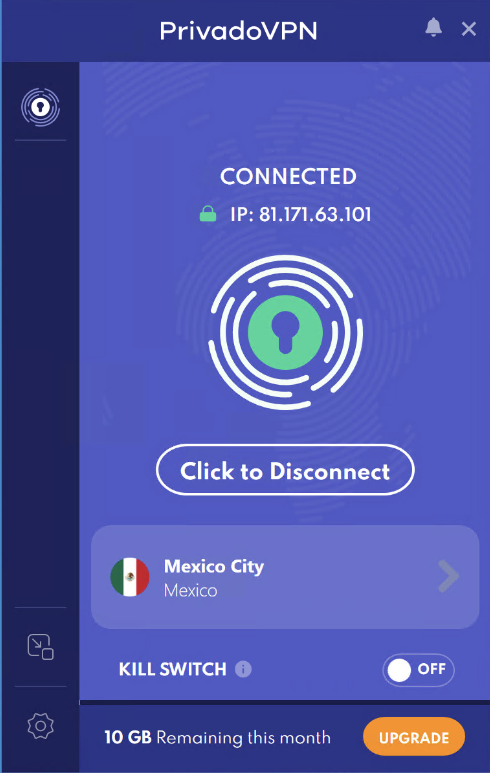 Servidor gratuita de PrivadoVPN en México.