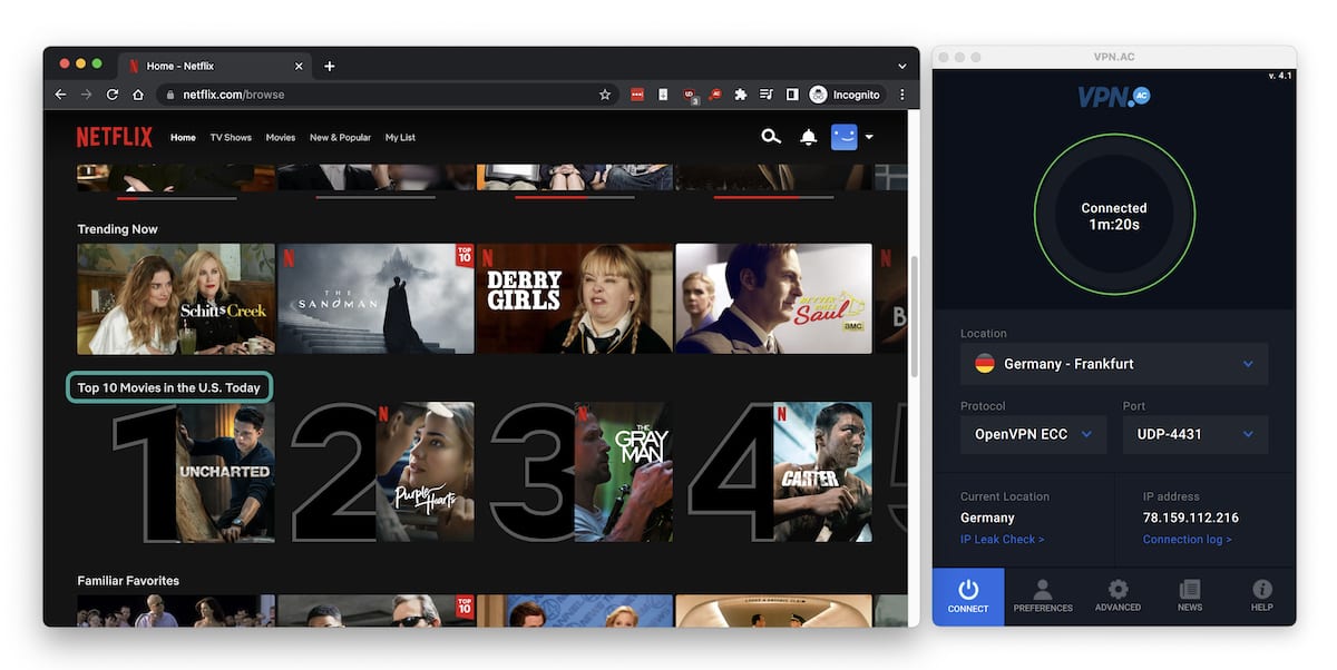 Accediendo a Netflix Estados Unidos utilizando VPN.AC