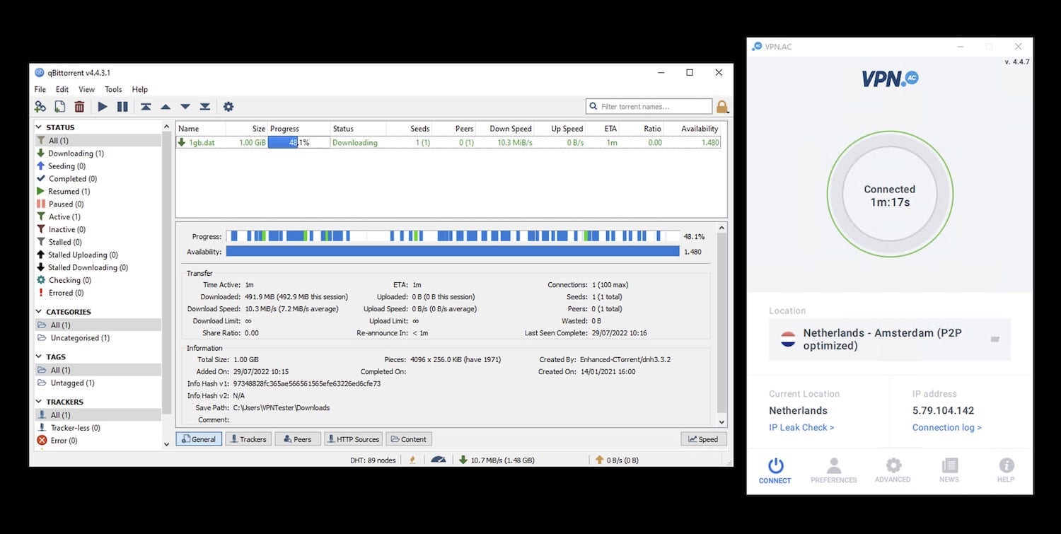 Descargando archivos torrent con qBittorrent al utilizar VPN.AC 