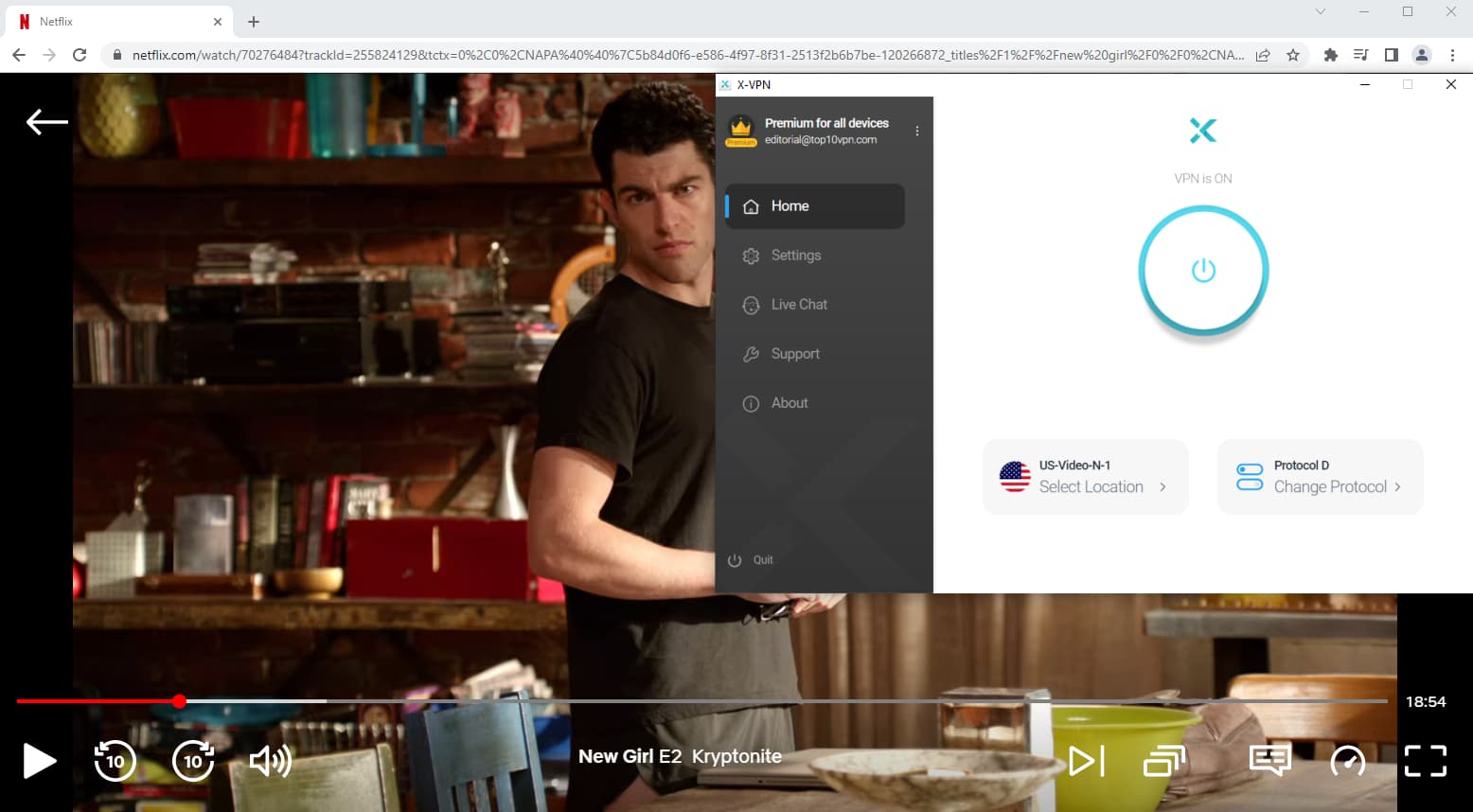 Using X-VPN to unblock US Netflix.