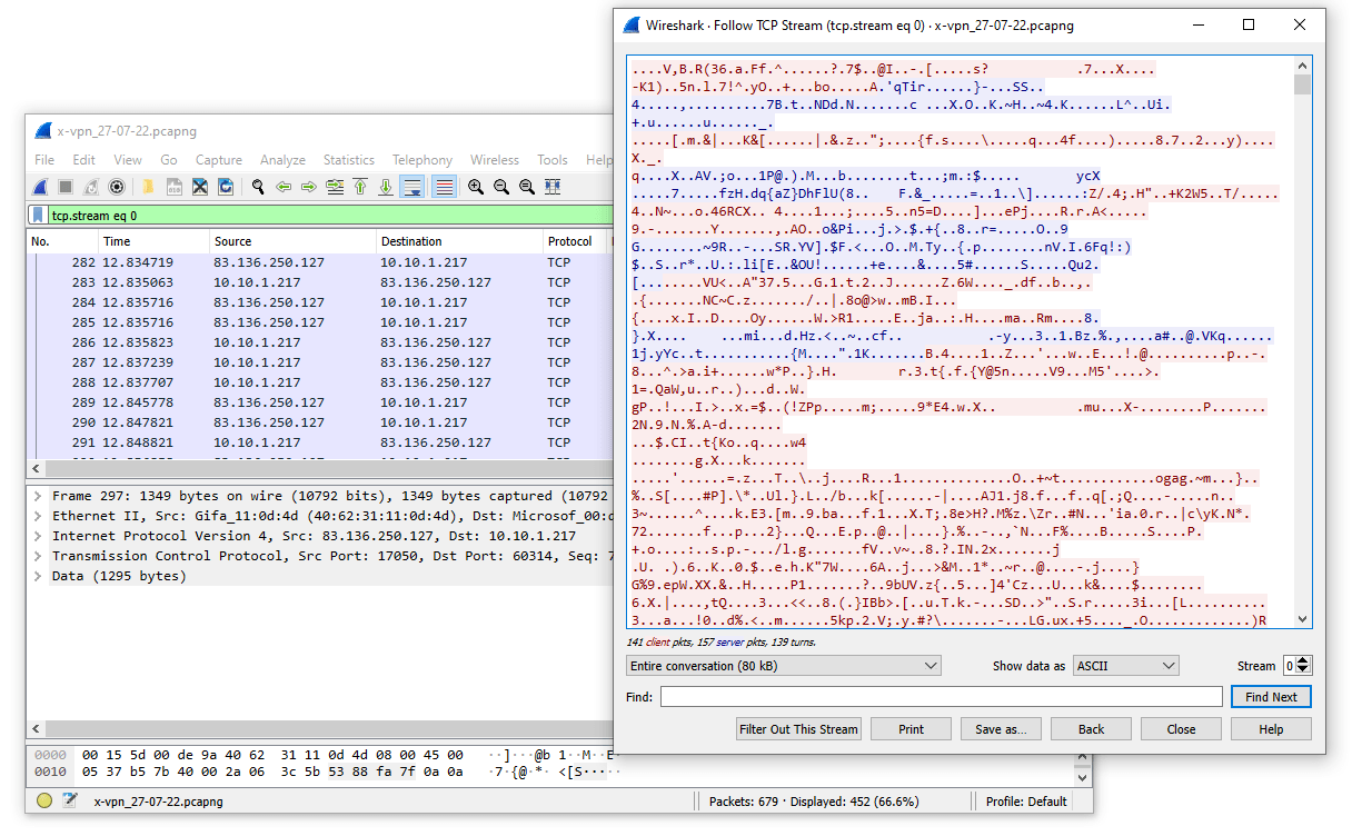 Wireshark results from X-VPN's Windows client.