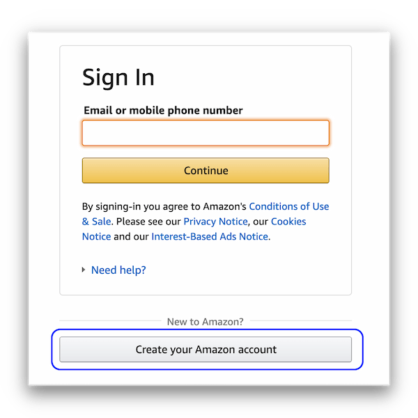 Amazon Sign Up Step Two