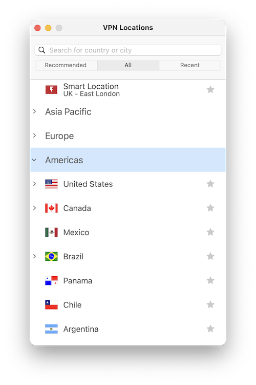 Lista de servidores de ExpressVPN