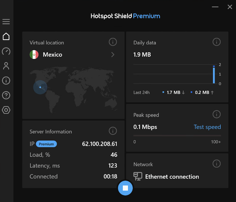 La aplicación de Windows de Hotspot Shield
