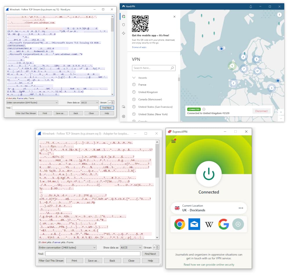 Pruebas de la solidez de la encriptación de NordVPN y ExpressVPN utilizando Wireshark