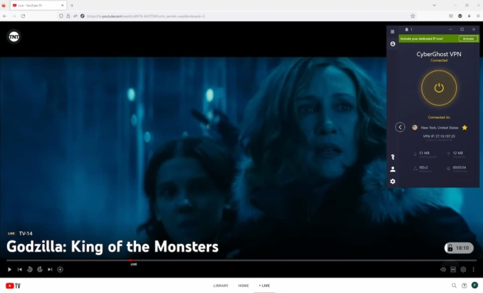 CyberGhost unblocking YouTube TV