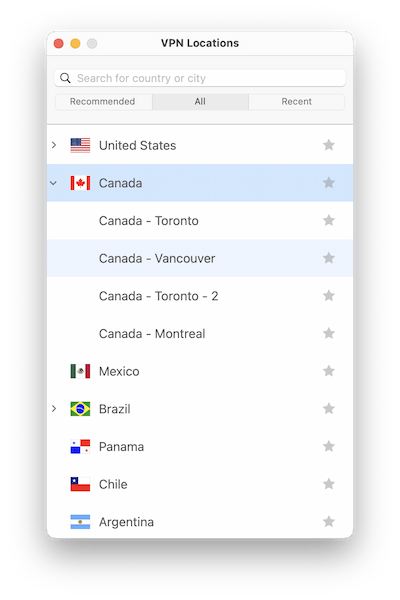 Serveurs ExpressVPN au Canada