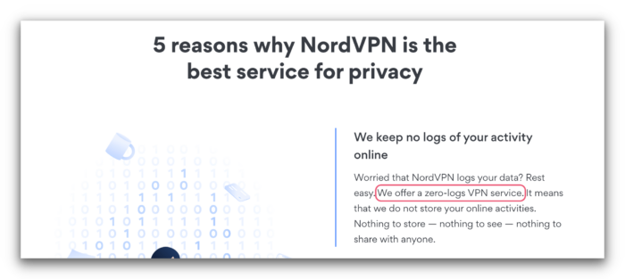 Captura de pantalla de la página web de NordVPN.