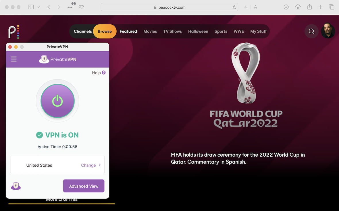 Haciendo streaming del Mundial 2022 en Peacock utilizando una VPN