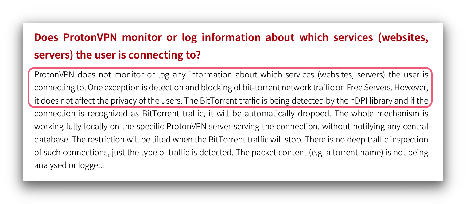 Proton VPN Free blocks BitTorrent traffic